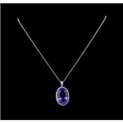 GIA Cert 30.28 ctw Tanzanite and Diamond Pendant With Chain - 14KT White Gold