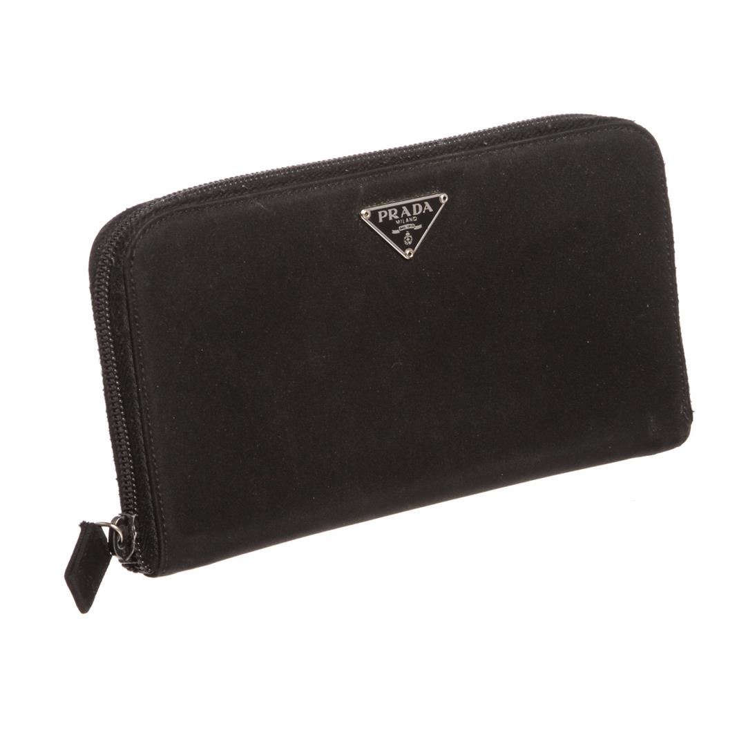 Prada Black Nylon Leather Zipper Wallet