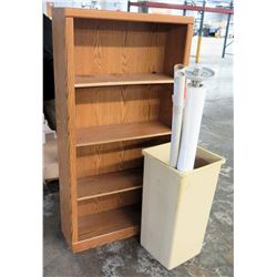 Wooden Shelving Unit w/ Track Light Bar & Rolled Paper
