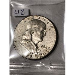 1962 D High Grade Silver Franklin Half Dollar Nice Early US Coin