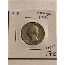 1951 D Washington Silver Quarter Nice Early US Coin