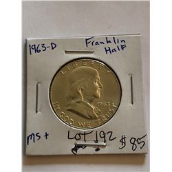 1963 D Franklin Silver Half Dollar MS  High Grade