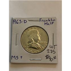 1963 D MS   High Grade Franklin Silver Half Dollar