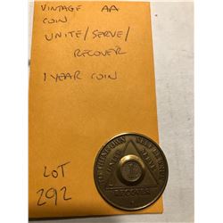 Vintage AA Coin Unite Serve Recover 1 Year Coin