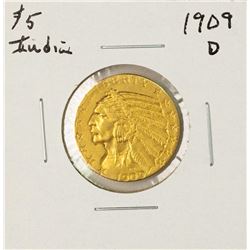 1909-D $5 Indian Head Half Eagle Gold Coin