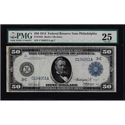 1914 $50 Federal Reserve Note Philadelphia Fr.1032 PMG Very Fine 25