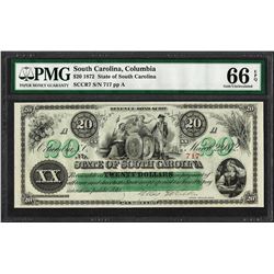 1872 $20 State of South Carolina Revenue Bond Obsolete Note PMG Gem Uncirculated