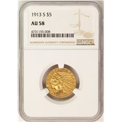 1913-S $5 Indian Head Half Eagle Gold Coin NGC AU58
