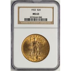 1922 $20 St. Gaudens Double Eagle Gold Coin NGC MS63