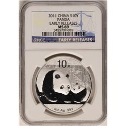 2011 China 10 Yuan Silver Panda Coin NGC MS69 Early Releases
