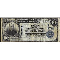 1902 $10 Union NB of Houston, TX CH# 9712 National Currency Note