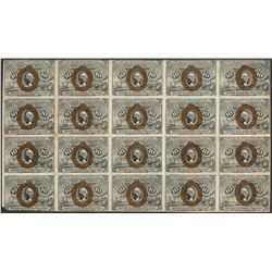 Sheet of (20) 1863 Second Issue Ten Cent Fractional Currency Notes