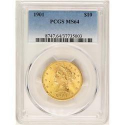 1901 $10 Liberty Head Eagle Gold Coin PCGS MS64