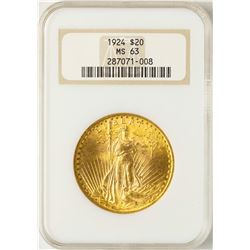 1924 $20 St. Gaudens Double Eagle Gold Coin NGC MS63