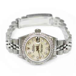 Rolex Ladies Datejust Stainless Steel 26mm Mother of Pearl Diamond Dial Watch