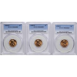 Lot of (3) 1958-D Lincoln Wheat Cent Coins PCGS MS66RD