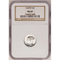 1942-D Mercury Dime Coin NGC MS66