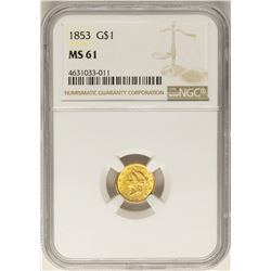 1853 $1 Liberty Head Gold Dollar Coin NGC MS61