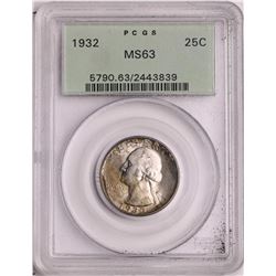 1932 Washington Quarter Coin PCGS MS63