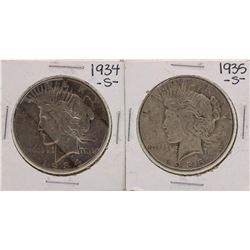 Lot of 1934-S & 1935-S $1 Peace Silver Dollar Coins