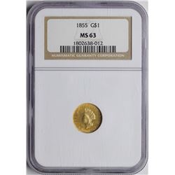 1855 $1 Indian Princess Head Gold Dollar Coin NGC MS63