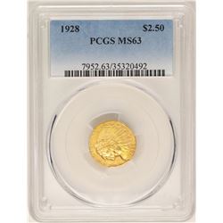 1928 $2 1/2 Indian Head Quarter Eagle Gold Coin PCGS MS63