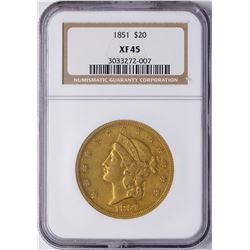 1851 $20 Liberty Head Double Eagle Gold Coin NGC XF45