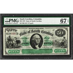 1872 $50 State of South Carolina Revenue Bond Obsolete Note PMG Superb Gem Unc.