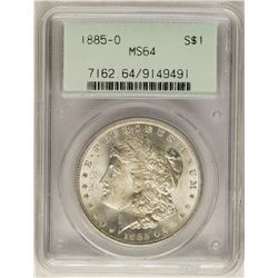 1885-O $1 Morgan Silver Dollar Coin PCGS MS64 Old Green Holder