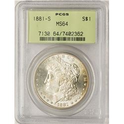 1881-S $1 Morgan Silver Dollar Coin PCGS MS64 Old Green Holder