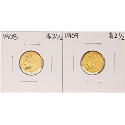 Lot of 1908-1909 $2 1/2 Indian Head Quarter Eagle Gold Coins
