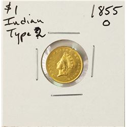 1855-O Type 2 $1 Indian Head Gold Dollar Coin
