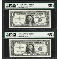 Lot of (2) Consecutive 1957A $1 Silver Certificate Notes PMG Superb Gem Unc. 68E