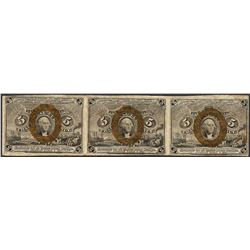Uncut Sheet of (3) of March 3, 1863 Second Issue Five Cent Fractional Notes