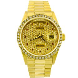 Rolex Men's Day-Date President 18KT Yellow Gold 36mm Custom Diamond Dial Watch