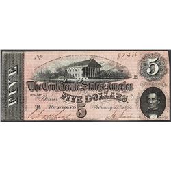 1864 $5 Confederate States of America Note