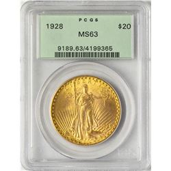 1928 $20 St. Gaudens Double Eagle Gold Coin PCGS MS63 Old Green Holder