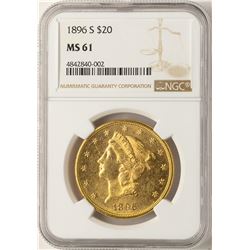 1896-S $20 Liberty Head Double Eagle Gold Coin NGC MS61