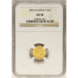 1856 Slanted 5 $1 Indian Princess Head Gold Dollar Coin NGC AU58
