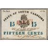 Image 1 : 1863 State of South Carolina Fifteen Cents Obsolete Note