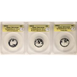 Lot of (3) 2009-S Proof Silver State Quarter Coins ANACS PR70 DCAM