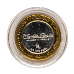 .999 Fine Silver Monte Carlo Las Vegas, Nevada $10 Limited Edition Gaming Token