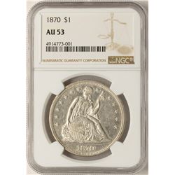 1870 $1 Seated Liberty Silver Dollar Coin NGC AU53