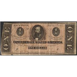 1864 $1 Confederate States of America Note