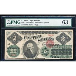 1862 $2 Legal Tender Note Fr.41 PMG Choice Uncirculated 63