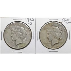 Lot of 1926-S & 1926-D $1 Peace Silver Dollar Coins