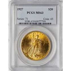 1927 $20 St. Gaudens Double Eagle Gold Coin PCGS MS63