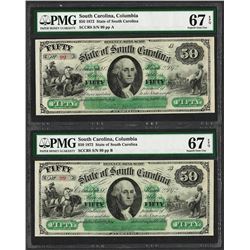 Matching  Low Serial 1872 $50 South Carolina Obsolete Notes PMG Superb Gem Unc.