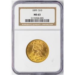 1899 $10 Liberty Head Eagle Gold Coin NGC MS63
