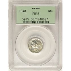 1940 Proof Mercury Dime Coin PCGS PR66 Old Green Holder